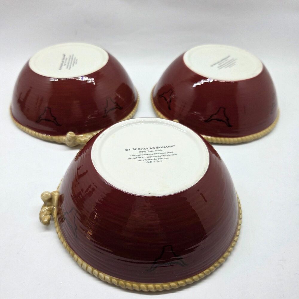 St Nicholas Square Happy Trails Holiday Soup Cereal Bowls Set of 3 Read Discript